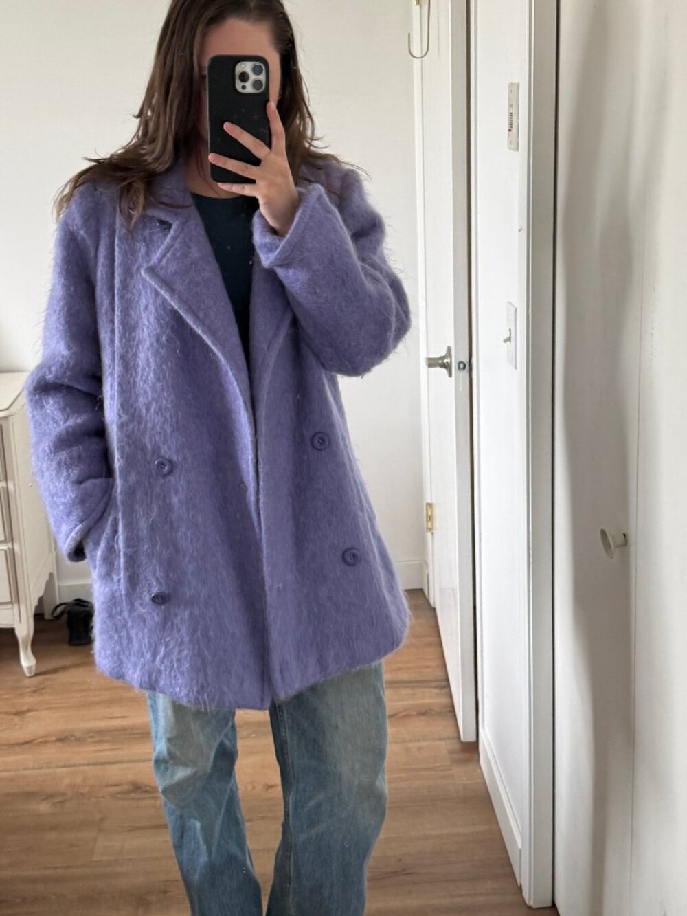 Vintage Avoca Handweaverss Irish Purple Mohair Blend Coat Oversized S